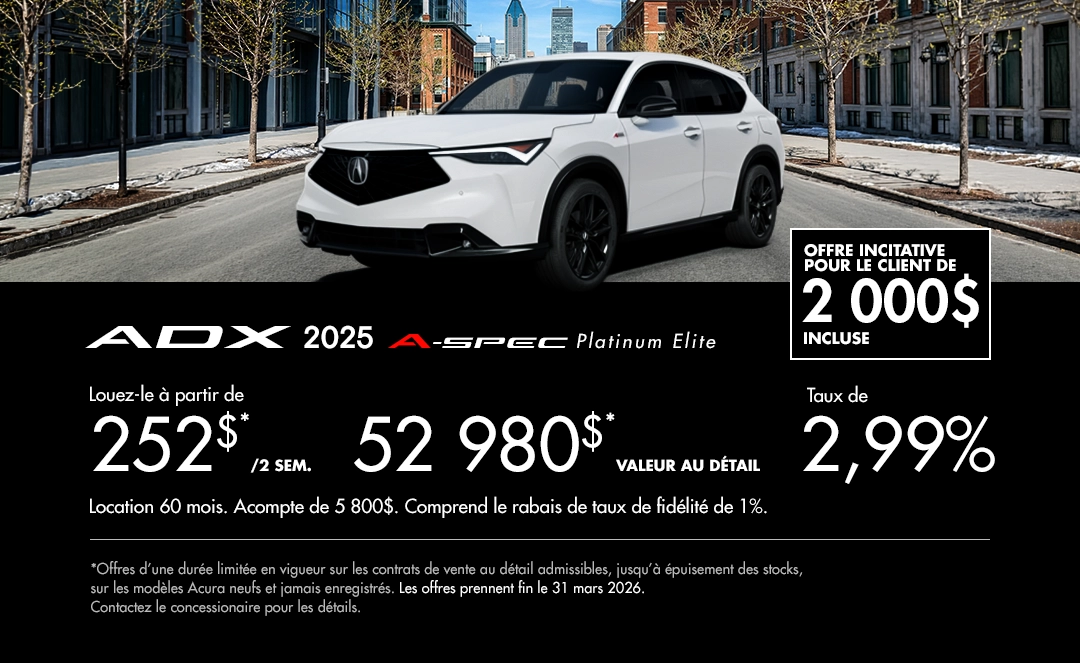 Bannière de Promotion Acura ADX 2025