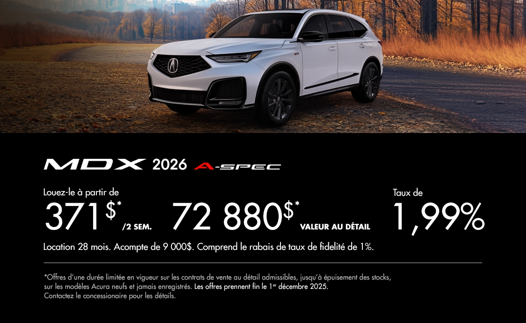 Bannière de Promotion Acura MDX 2026