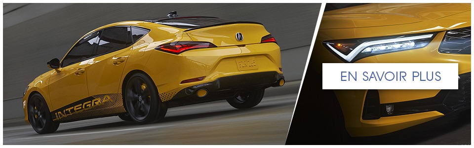 Acura Integra jaune roulant sur une piste de course