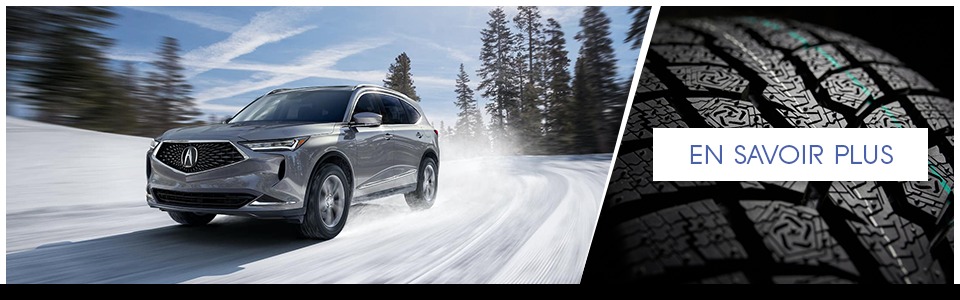 RDX gris sur la neige avec pneus d'hiver