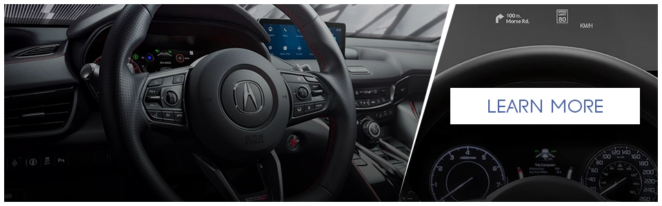 Acura steering wheel and dashboard with AcuraWatch display and advanced technology