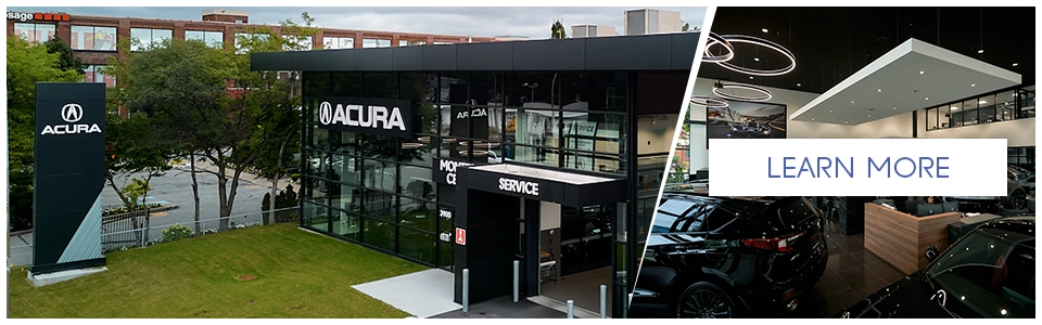 Modern dealership exterior and showroom at Acura Montreal Centre – explore premium service and a wide selection of luxury vehicles in the heart of Montreal.