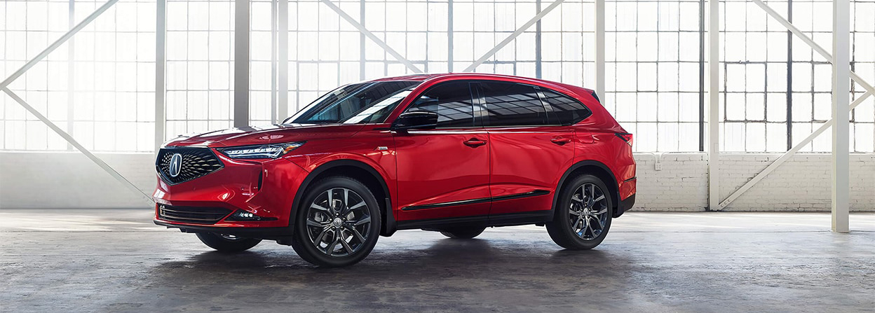 Exterior of Red 2023 Acura MDX